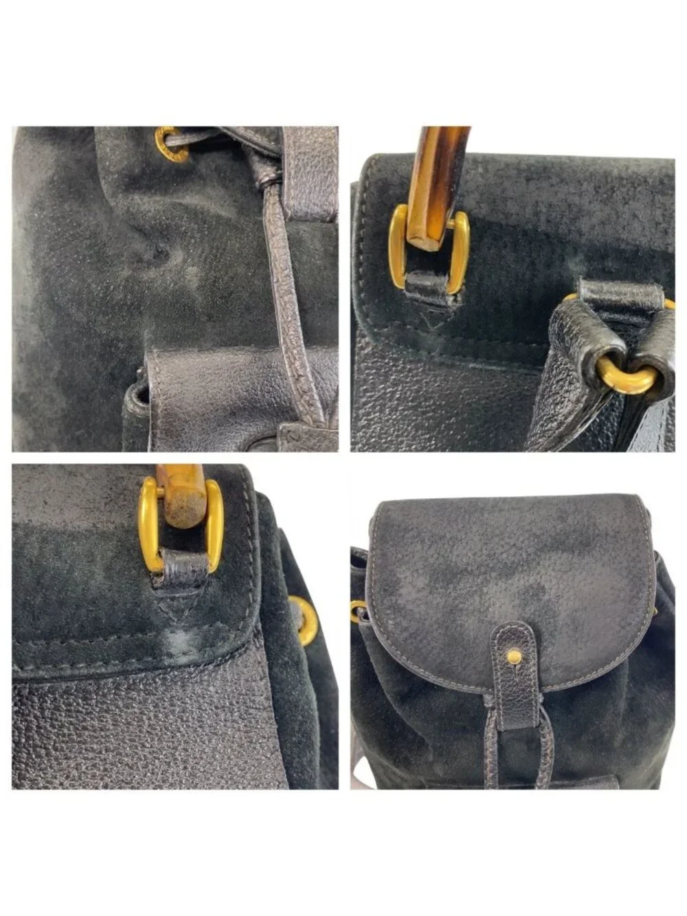 Gucci Bamboo Black Gold Suede Backpack